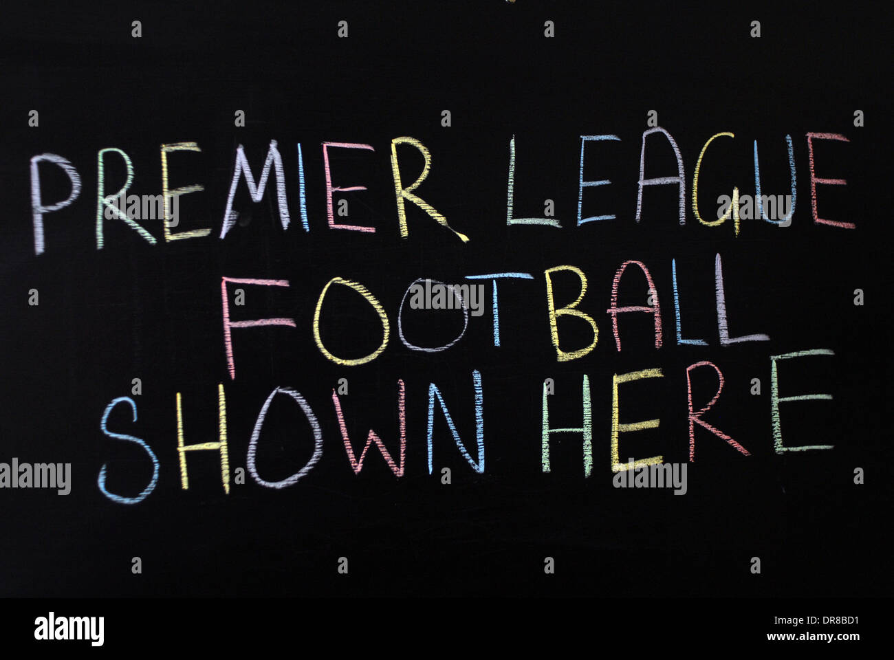 chalk writing -  premier league football shown here. - words written on blackboard. Stock Photo