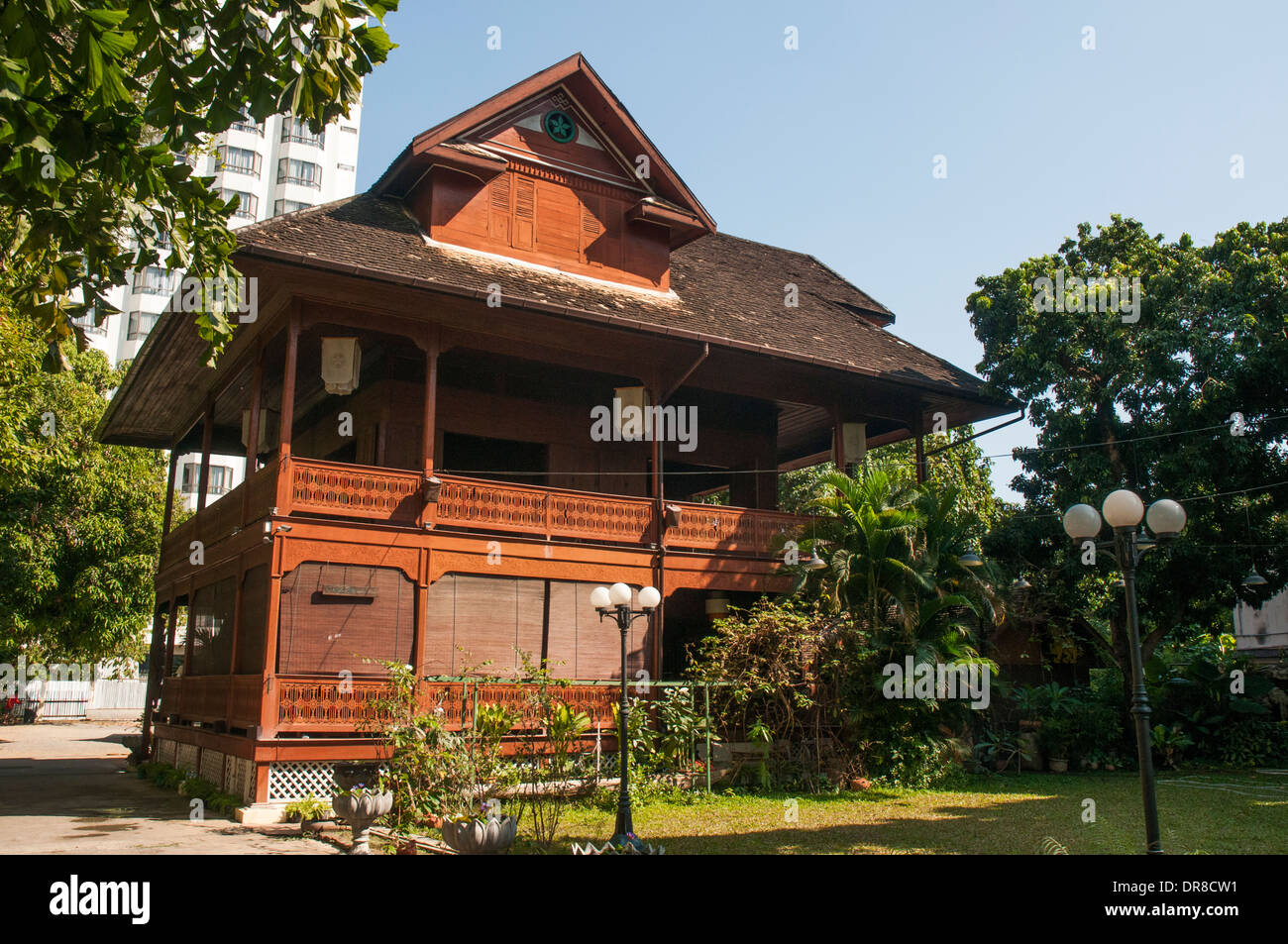 Traditional Lanna Thai house beside the Mae Ping River, Chiang Mai Stock Photo