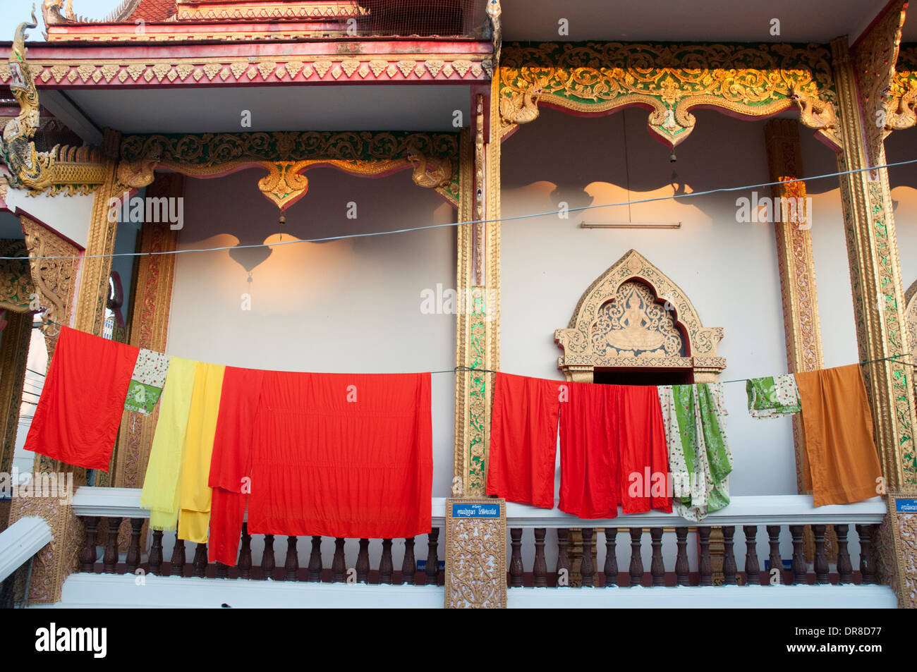 Buddhist monks' robes hanging out to dry at Wat Chetawan, Chiang Mai, Thailand Stock Photo