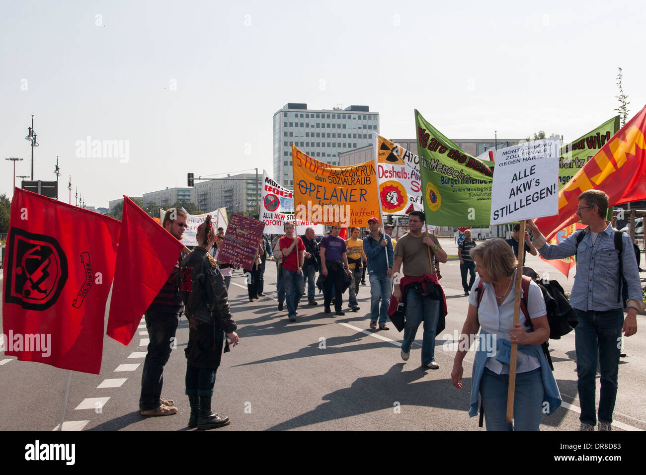 'Herbstdemo' for higher wages and against Hartz IV, Berlin. Stock Photo