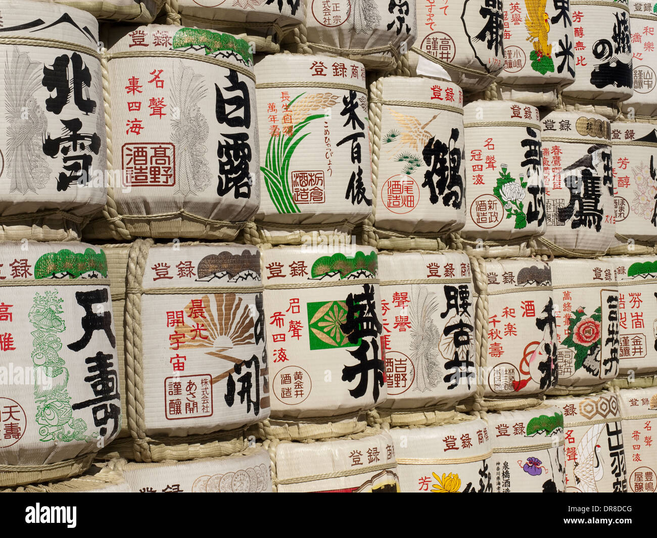 Sake barrels in a row, Tokyo, Japan Stock Photo Alamy