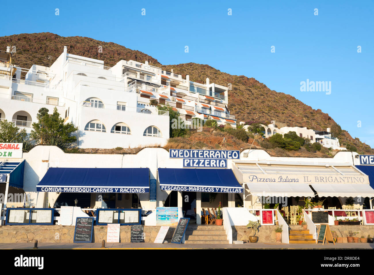 Restaurants along the waterfront in San Jose, Cabo de Gata-Nijar, Spain Stock Photo