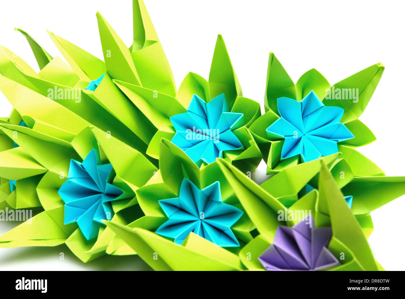 Origami bunch of blue flowers isolated on white Stock Photo Alamy