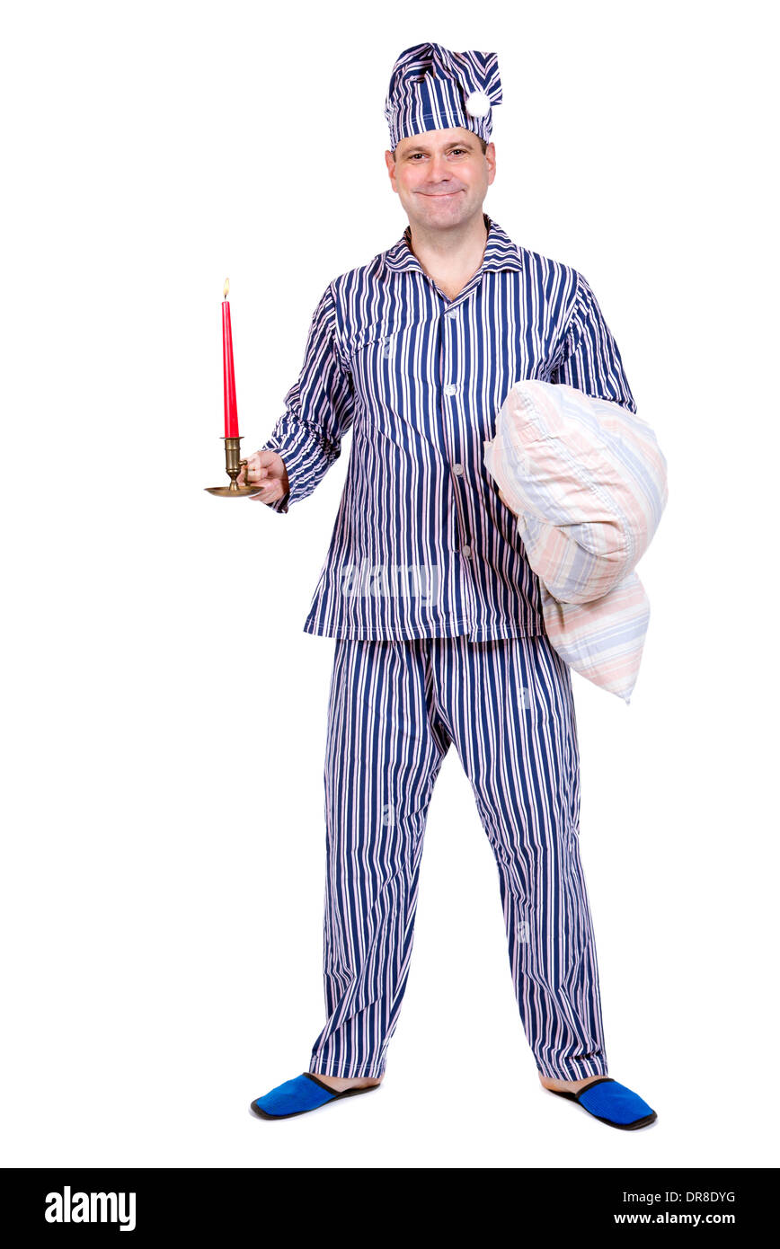 man in pajamas on white background Stock Photo - Alamy
