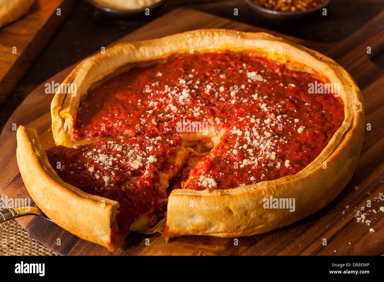 Chicago Style Deep Dish Cheese Pizza with Tomato Sauce Stock Photo Alamy