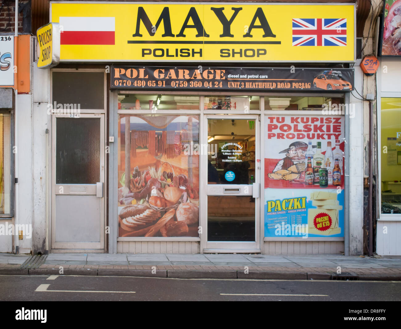 A Polish owned Convenience store selling imported goods to the local Polish community in Portsmouth, England Stock Photo