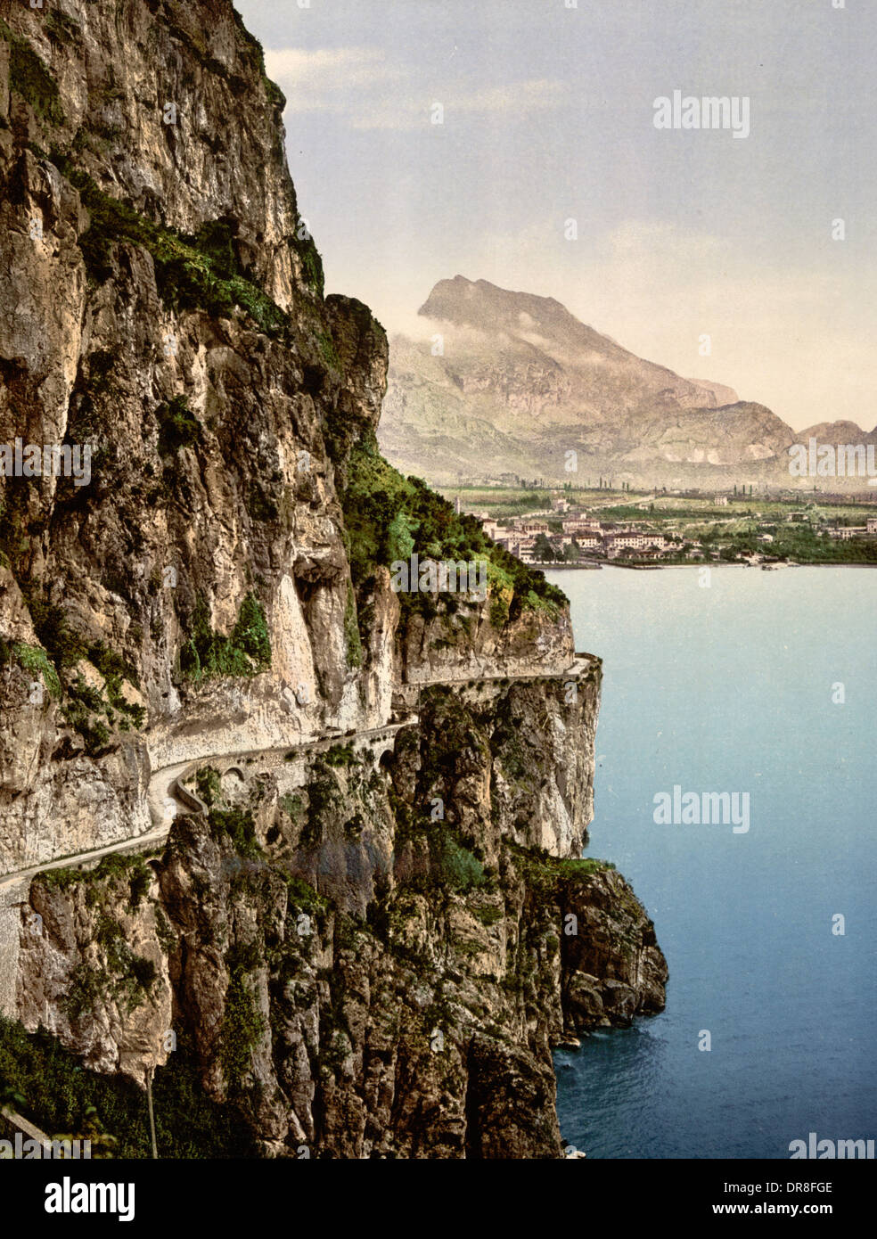 Ponale Road and view of Riva, Lake Garda, Italy, circa 1900 Stock Photo