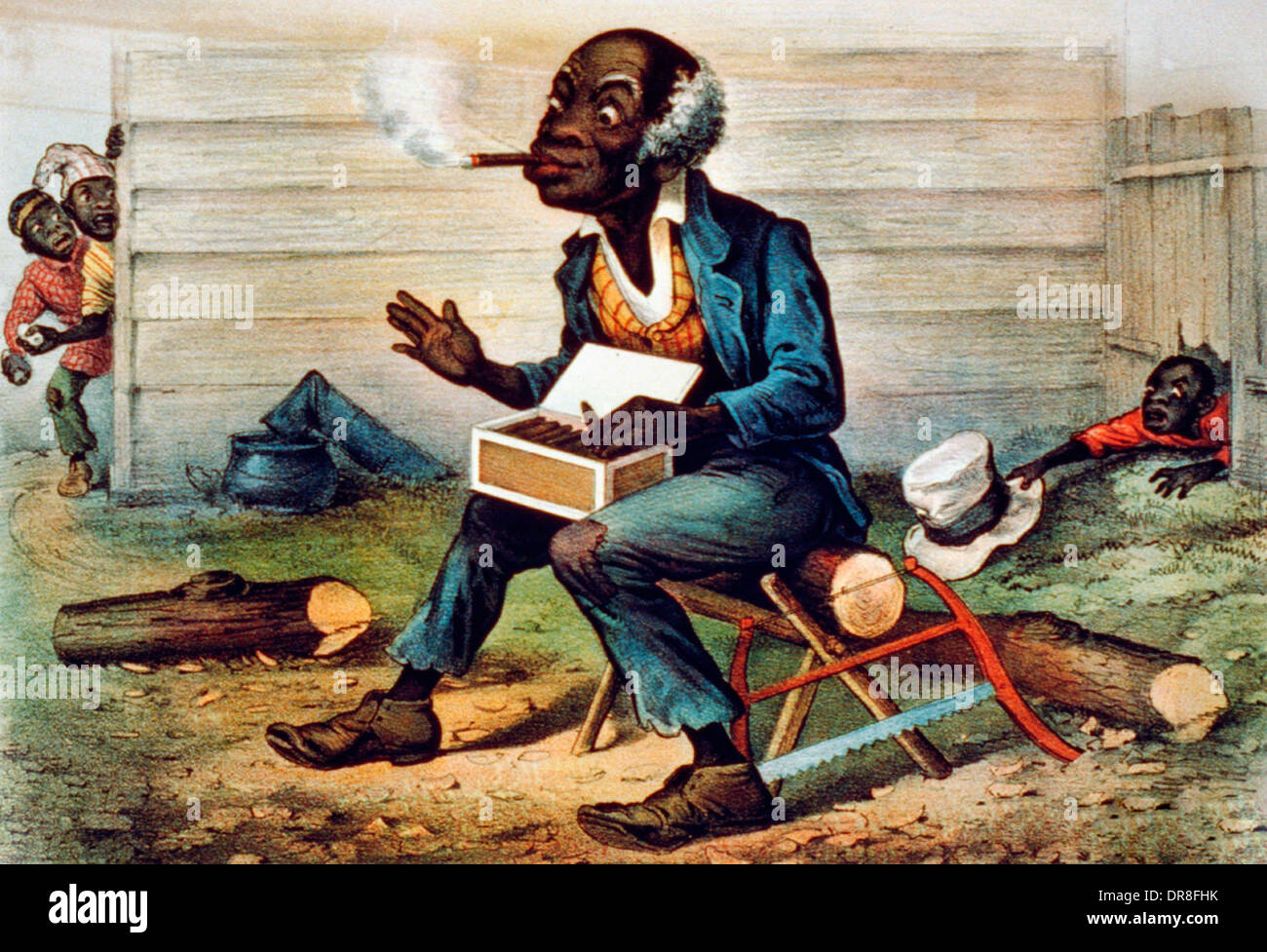 A sage old smoker: 'Capital cigar, don't wonder de kids like em!', circa 1888 Stock Photo