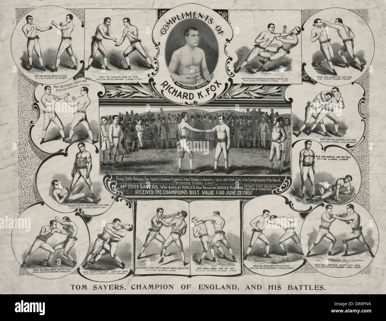 Tom Sayers, champion of England, and his battles, circa 1850 Stock Photo