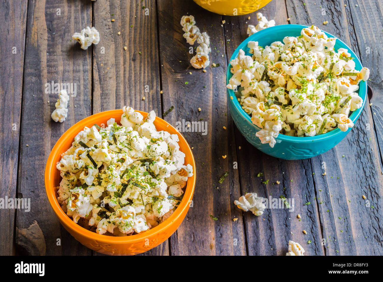 Popcorn sprinkled with furikake, a japanese seasoning made of sesame