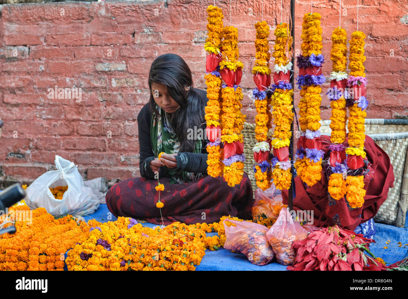 flower vendor in Durbar Square, Kathmandu, Nepal Stock Photo Alamy