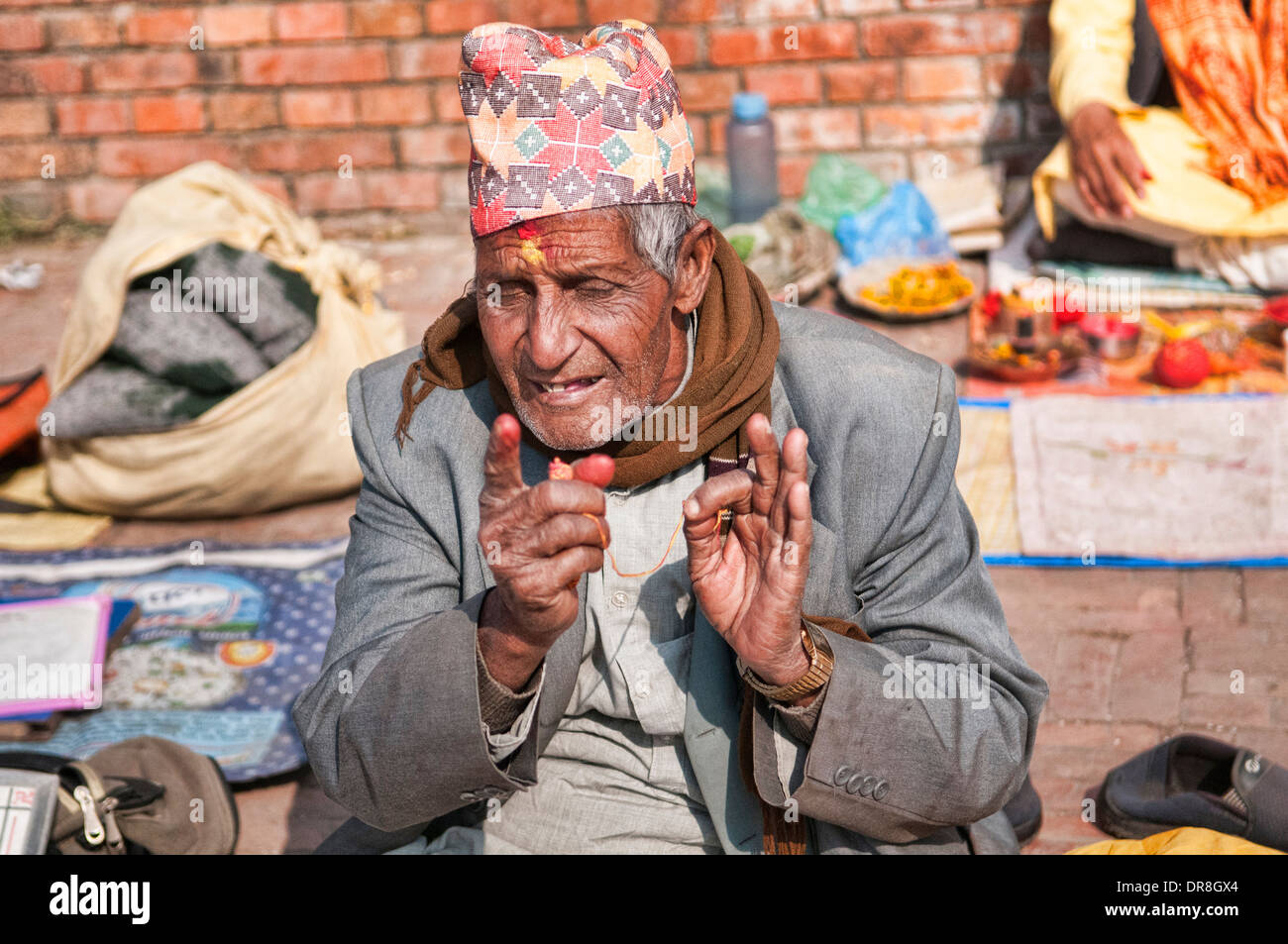 fortune teller at the temple of Pashtupatinath, Kathmandu, Nepal Stock