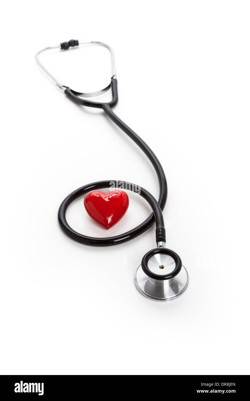 Stethoscope and red heart, heart disease Stock Photo