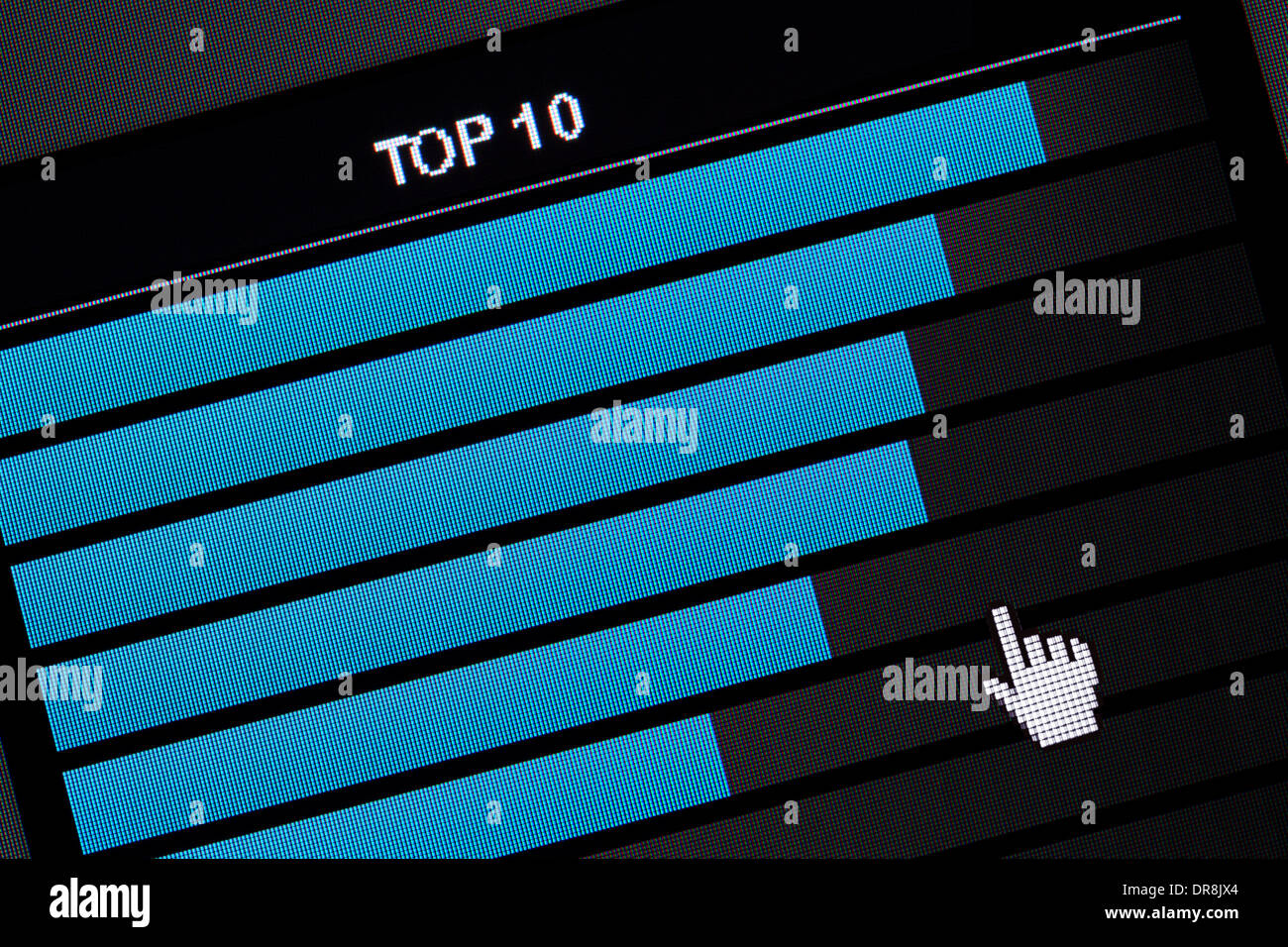 Computer Monitor screen Graph, concept oftop 10 song or music Stock Photo