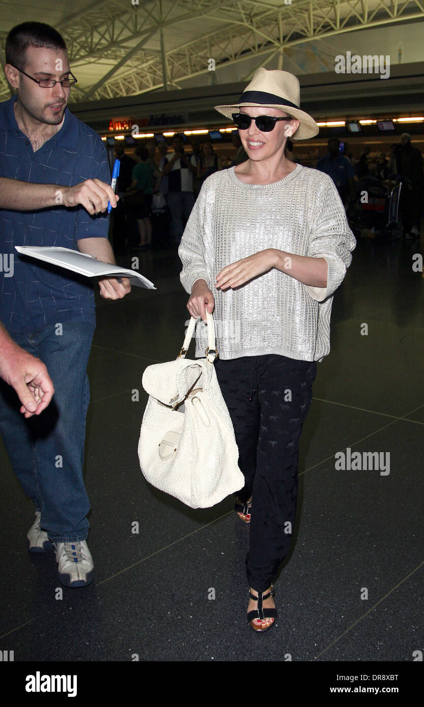Kylie Minogue arriving at JFK International Airport on a flight from L