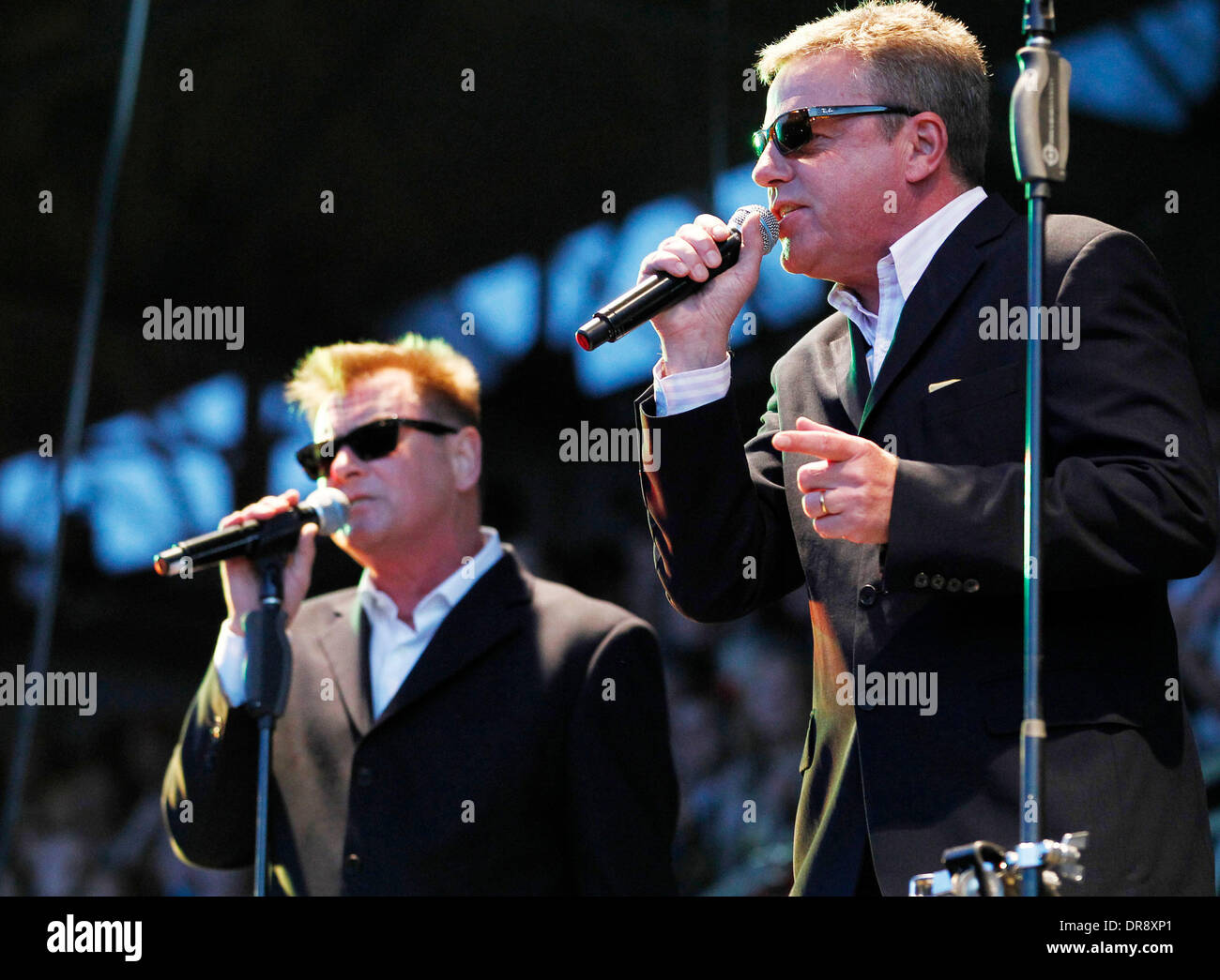 Chas Smash and Suggs Madness performing at Newmarket Racecourse Suffolk