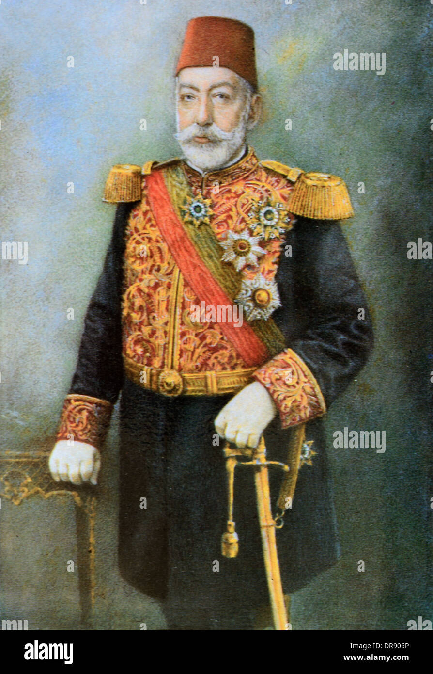 Ottoman Turkish Sultan Mehmed V (1844-1918) or Mehmet V Portrait Painting in Ceremonial Dress and Fez Stock Photo