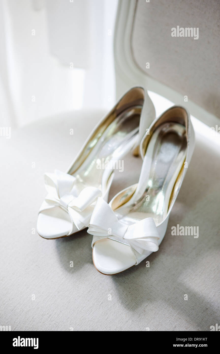 white ribbon heels
