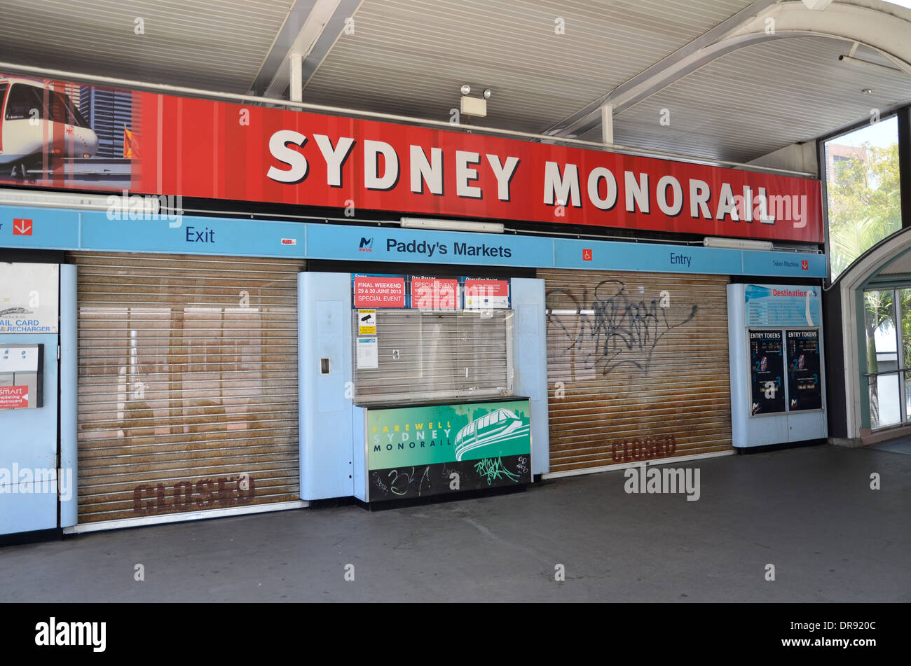 Relics of  the dismantled Sydney Monorail system at Paddy's Market station Stock Photo