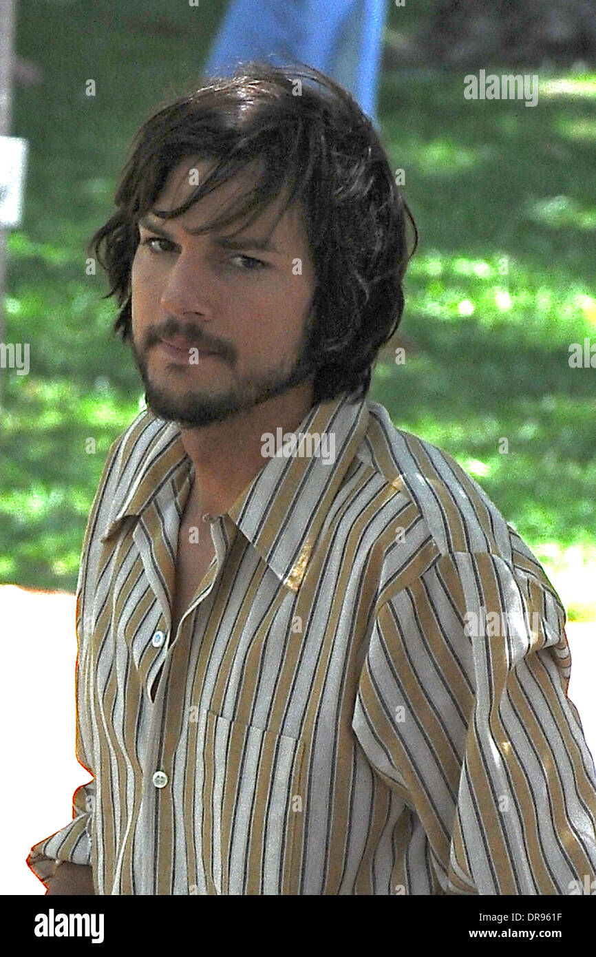 Ashton Kutcher seen on the set of his new movie 'Jobs', a biopic of the