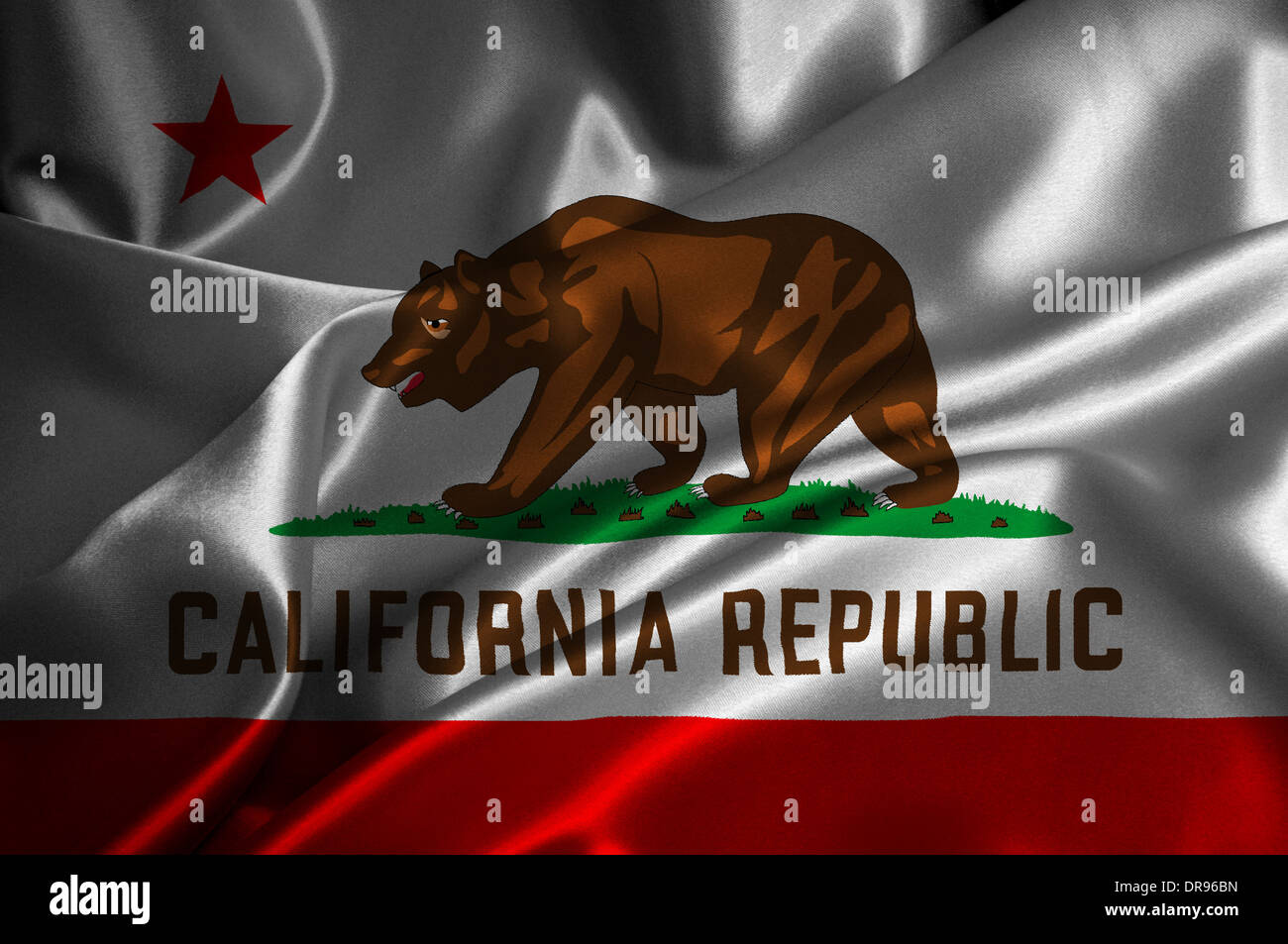 California flag on satin texture. Stock Photo