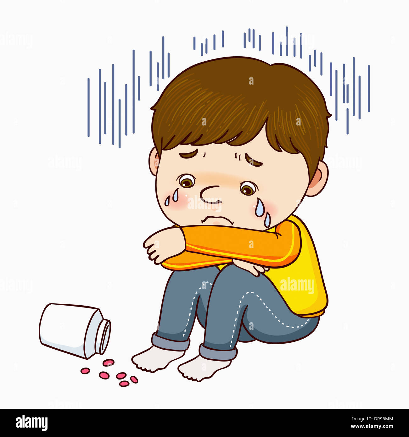 illustration of a boy who is depressed Stock Photo