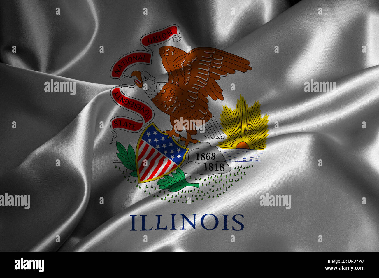 Illinois flag on satin texture. Stock Photo
