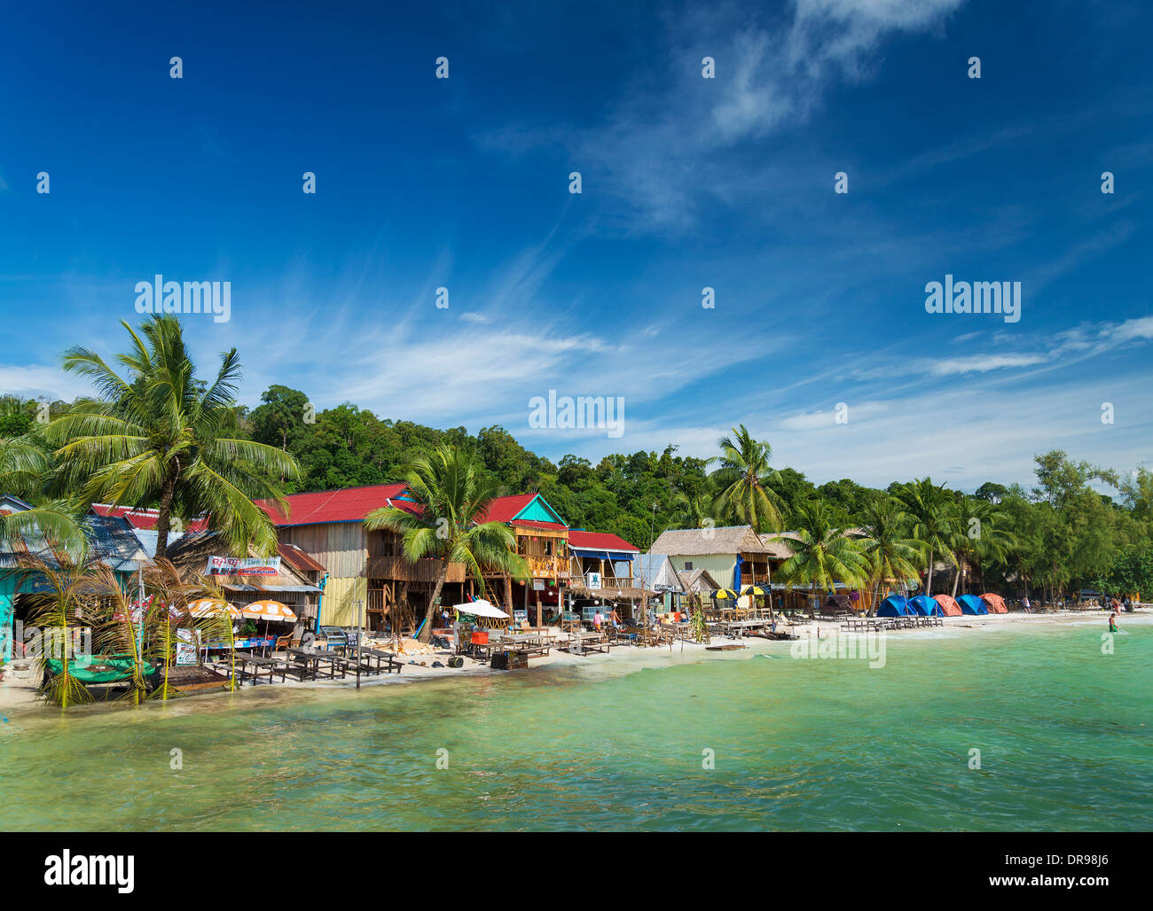 koh rong island village beach bars in cambodia Stock Photo