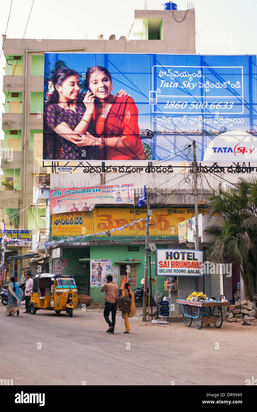 Tata Sky Billboard Advertisement In An Indian Street Puttaparthi Stock Photo Alamy
