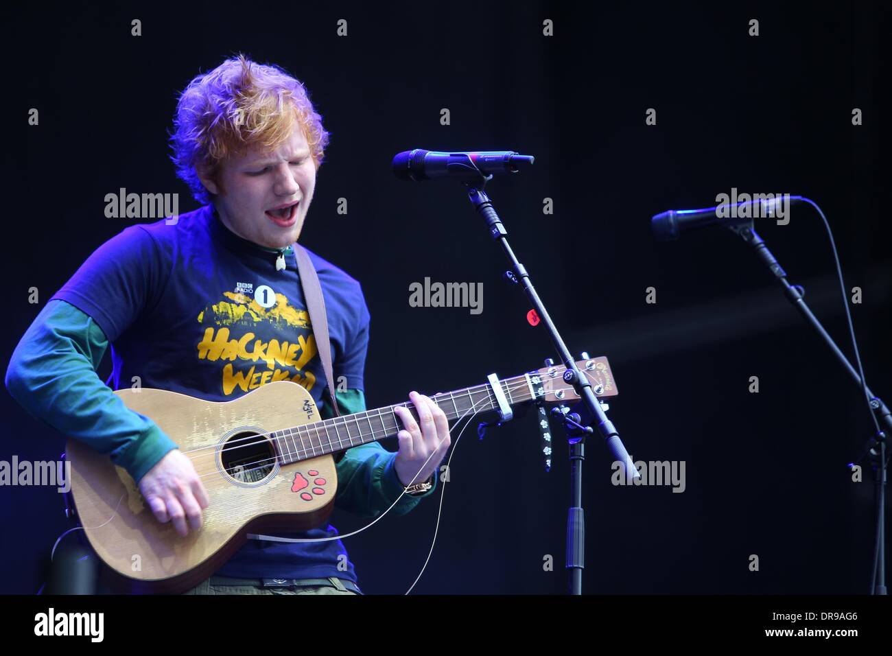 Ed Sheeran performing live on stage at BBC Radio 1's Hackney Weekend ...