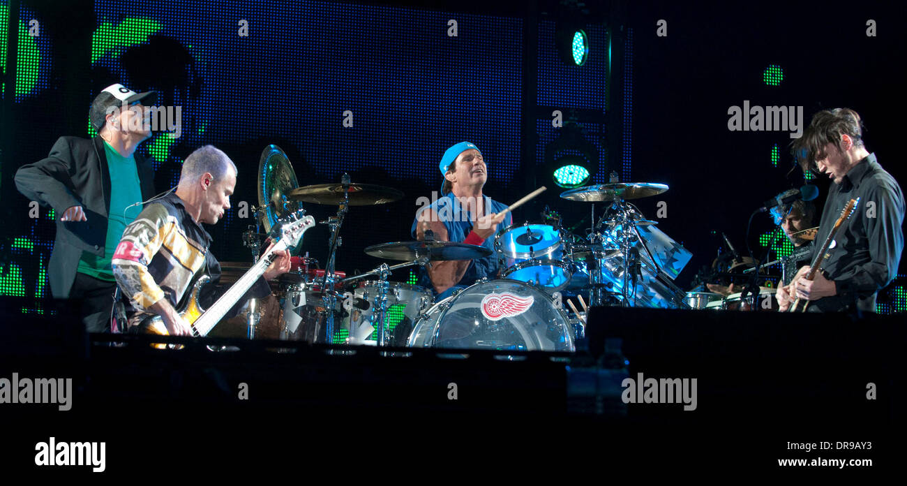 Anthony Kiedis, Flea, Chad Smith, Flea and Josh Klinghoffer of Red Hot Chili Peppers   performing live at Knebworth Knebworth, Hertfordshire - 23.06.12 Stock Photo