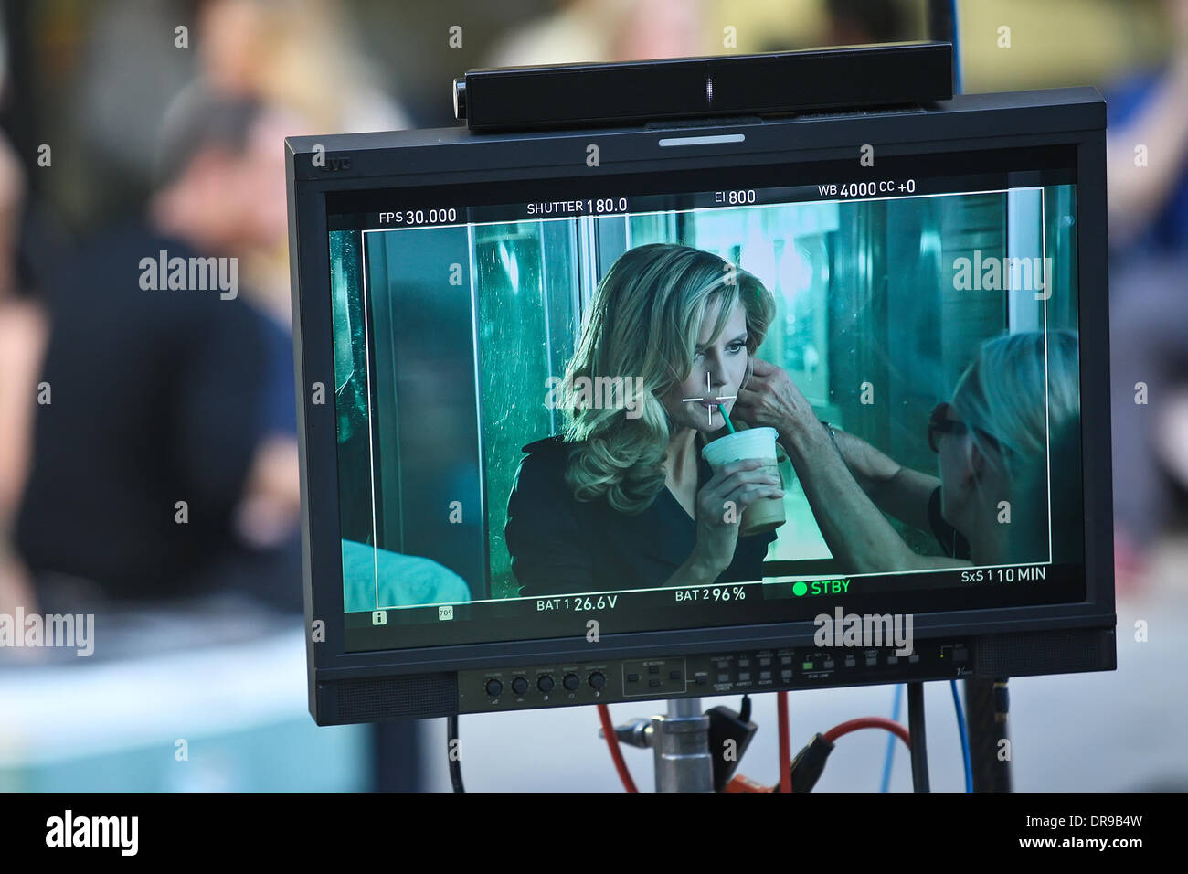 Heidi Klum filming on the set of a commercial for a German hair care