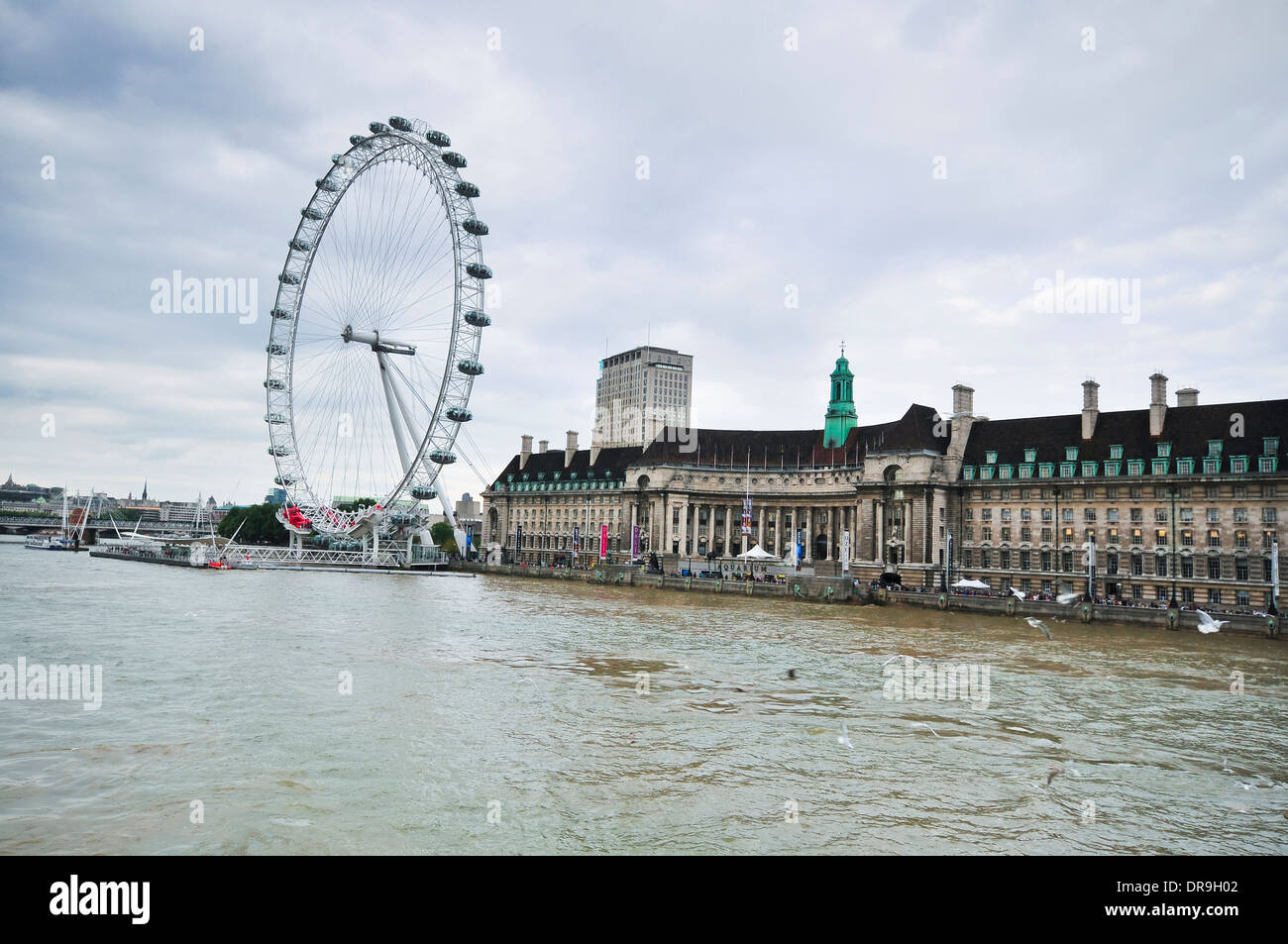 London Eye and Thames River Stock Photo