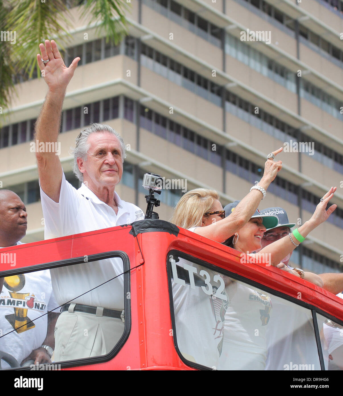 Pat Riley, Micky Arison  during a Miami Heat victory parade through the streets of Miami, Florida, USA on June 25, 2012. The Heat beat the Oklahoma Thunder to win the NBA title. Miami, Florida - 25.06.12 Stock Photo