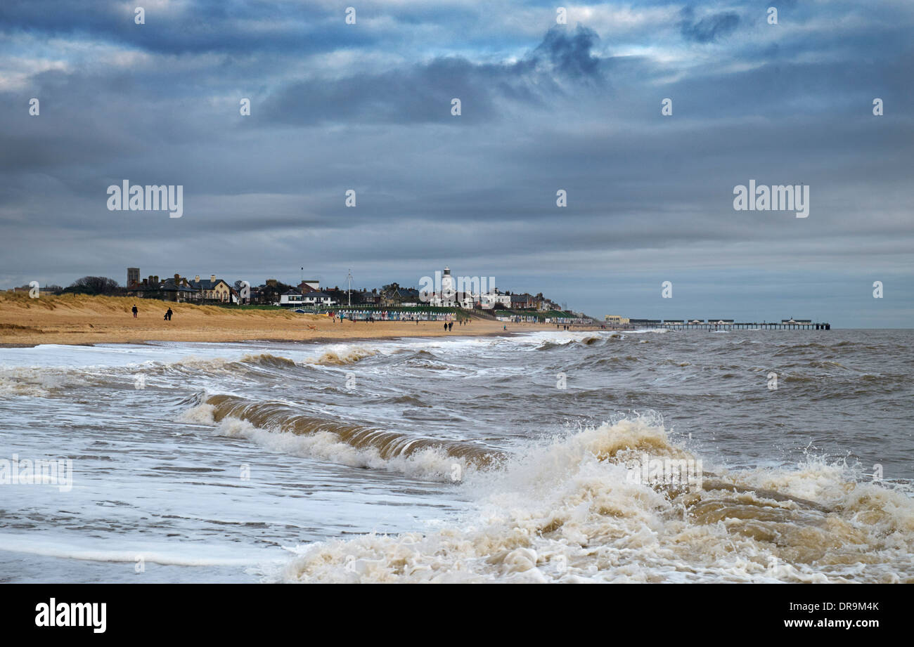Rough winter sea at Southwold, Suffolk, England. Stock Photo