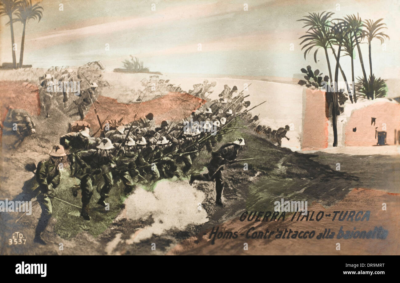 Italo-Turkish War (1911-12) - Attacking with fixed bayonets Stock Photo