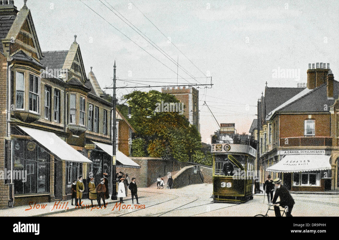 A tram on Stow Hill, Newport, Monmouthshire Stock Photo