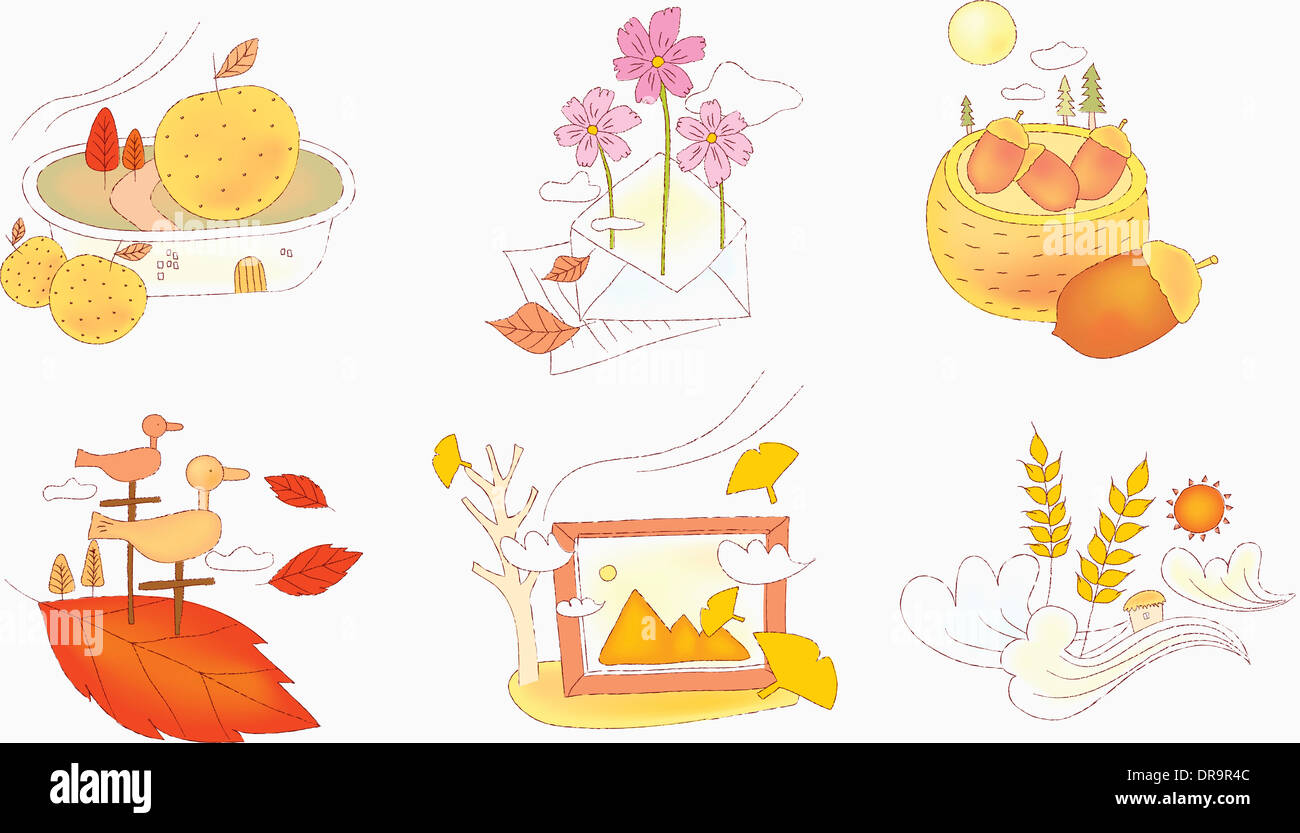 illustration of icon set representing autumn Stock Photo - Alamy