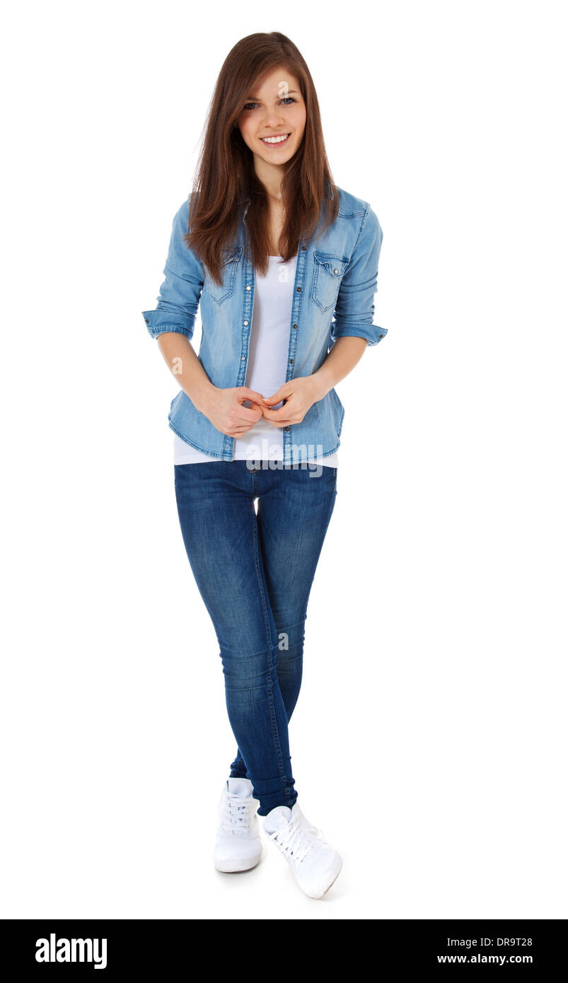 Full length teenage girl. All on white background. Stock Photo