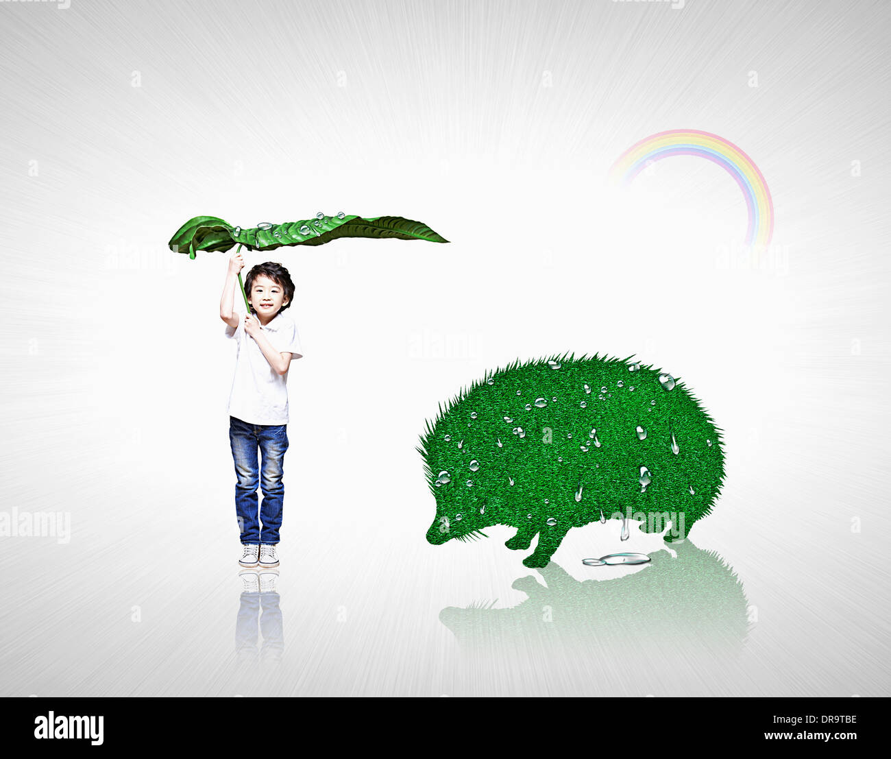 a kid with illustrated hedgehog Stock Photo - Alamy
