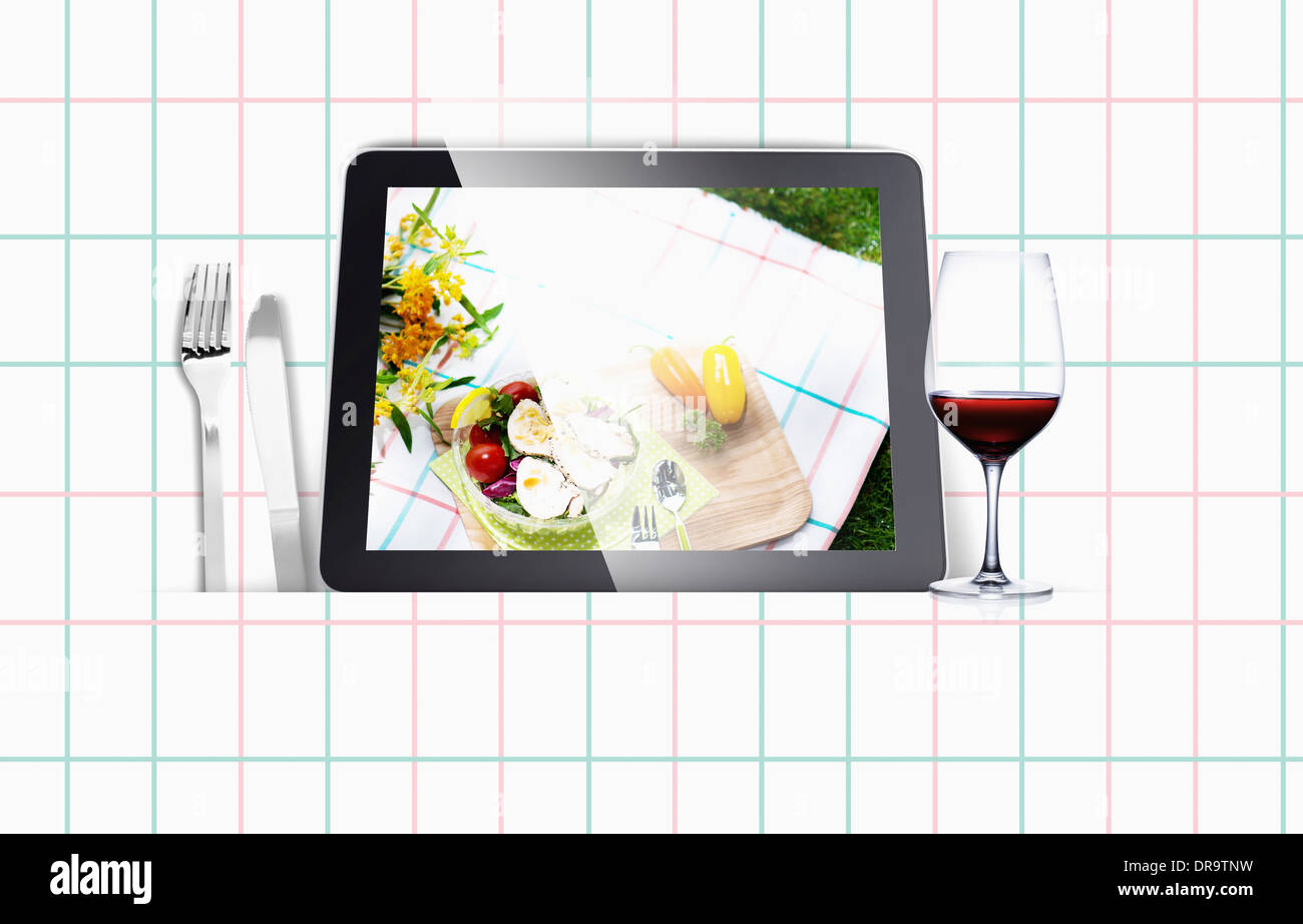 illustration-ppt-template-featuring-tablet-pc-as-a-dish-stock-photo-alamy
