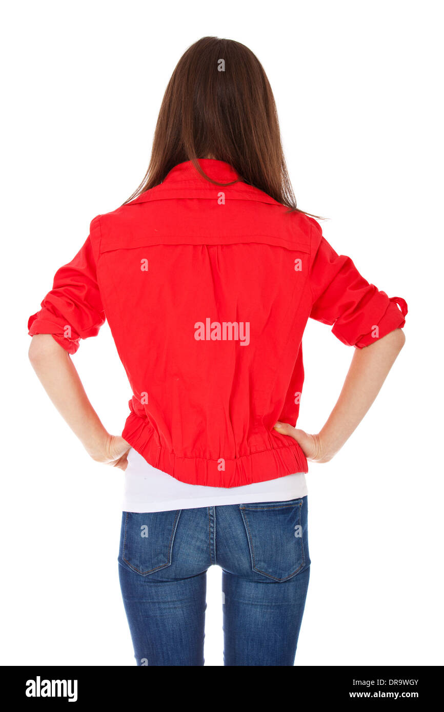 Rear view of a teenage girl. All on white background. Stock Photo