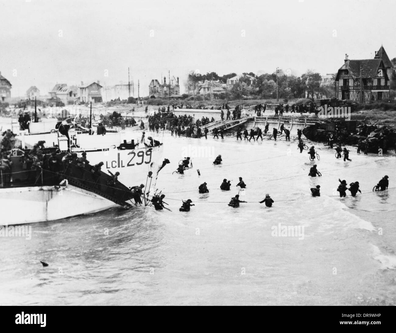 D-Day - British and Canadian troops landing - Juno Beach Stock Photo
