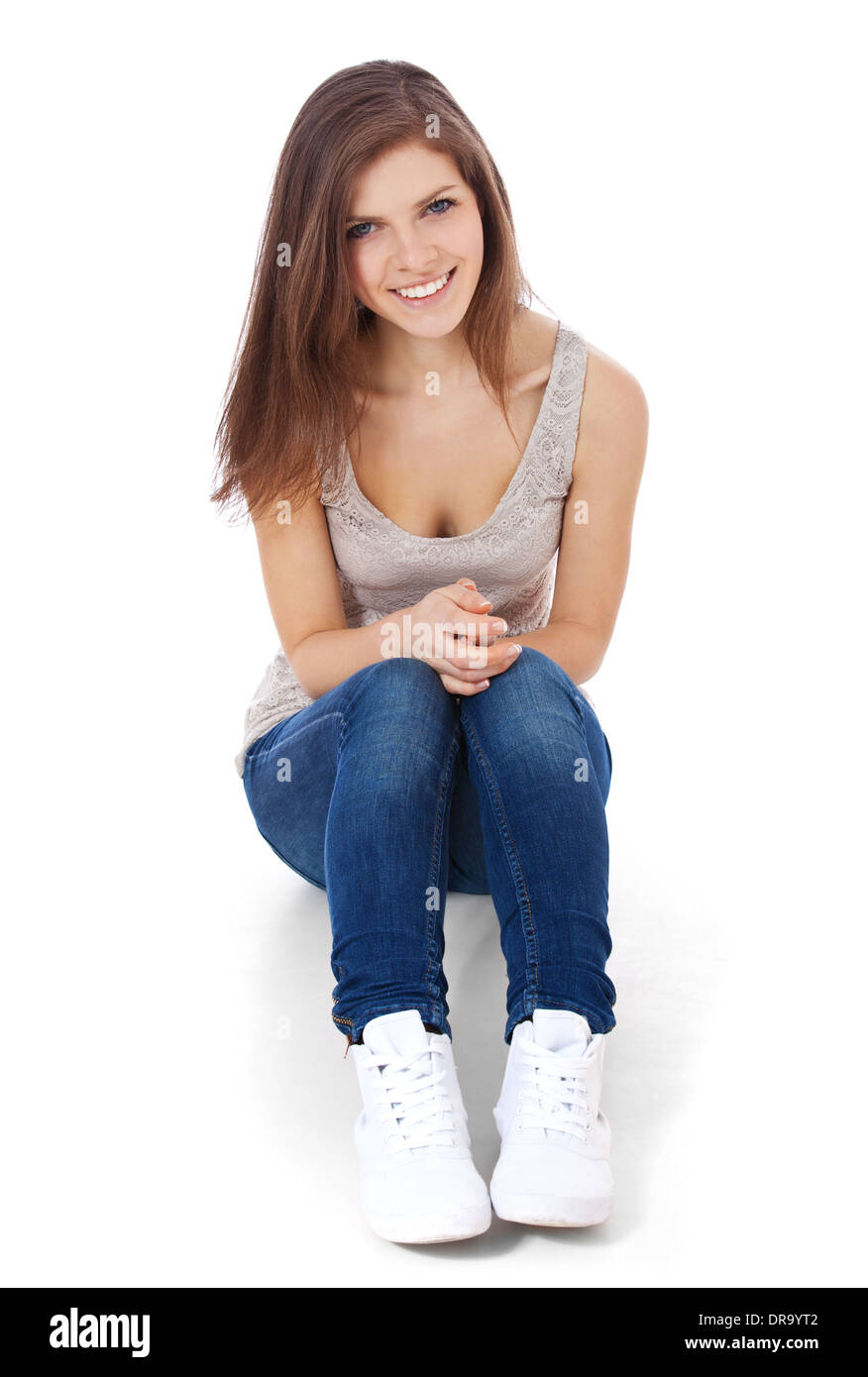Attractive teenage girl. All on white background Stock Photo - Alamy