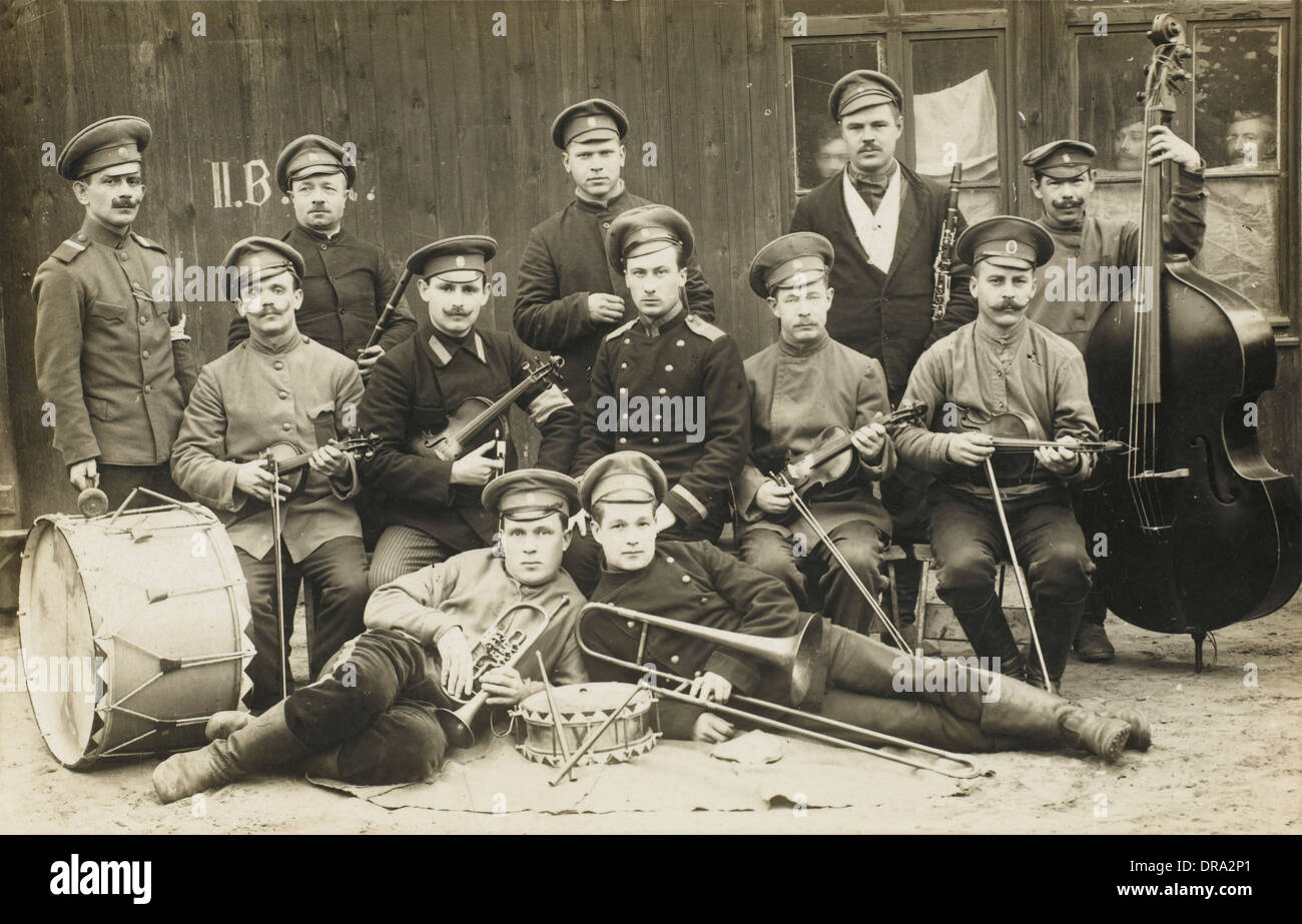 Russian Prisoners - Band - German Camp, WWI Stock Photo