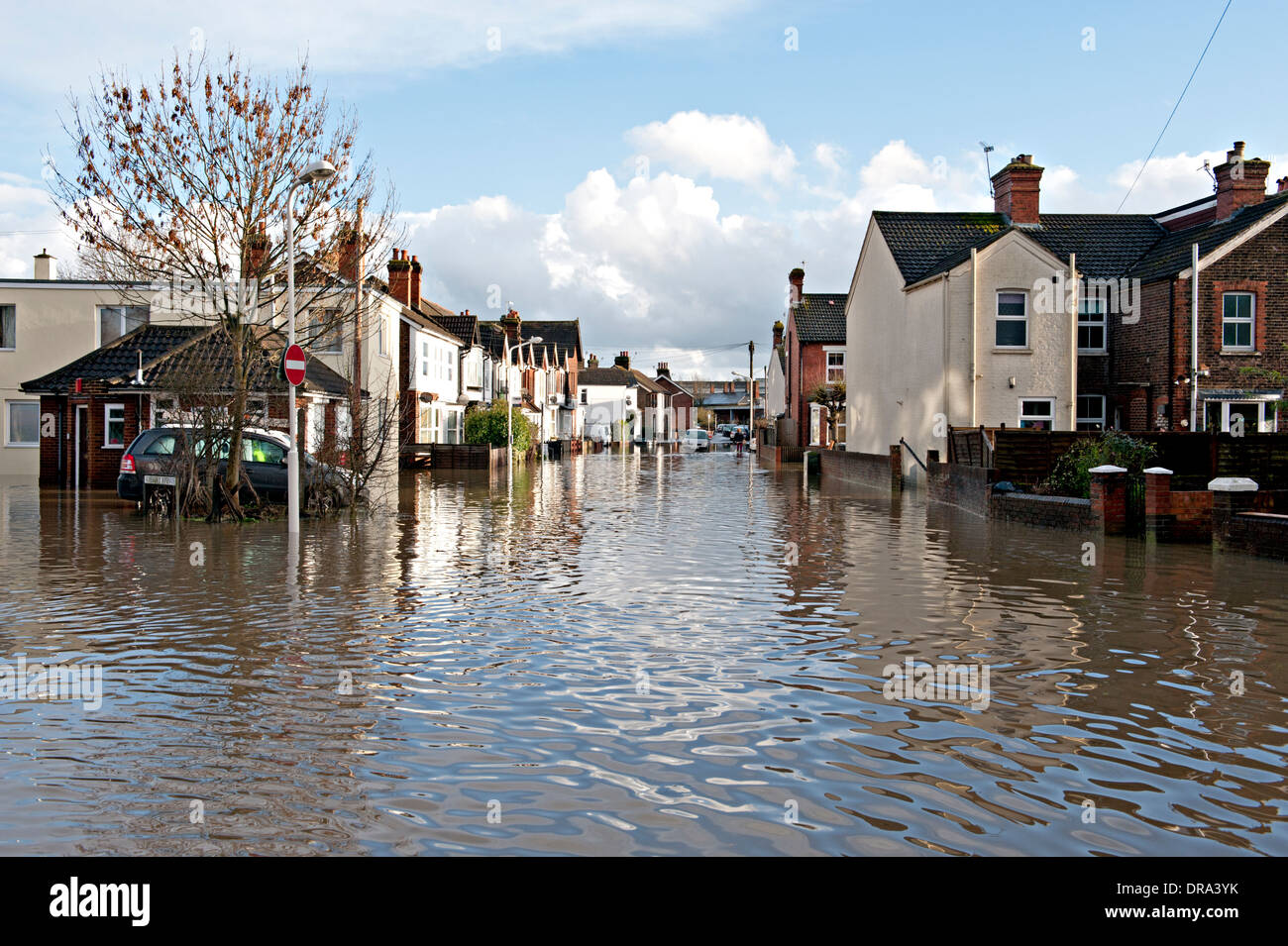 Flooding in Tonbridge, Kent, UK caused by the River Medway overflowing Stock Photo