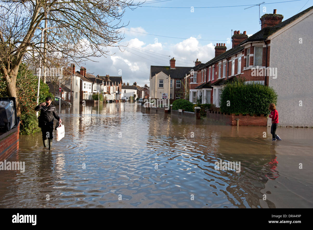 Flooding in Tonbridge, Kent, UK caused by the River Medway overflowing Stock Photo