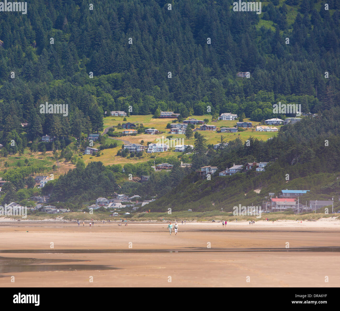 MANZANITA, OREGON, USA - Beach and houses on the Oregon coast. Stock Photo