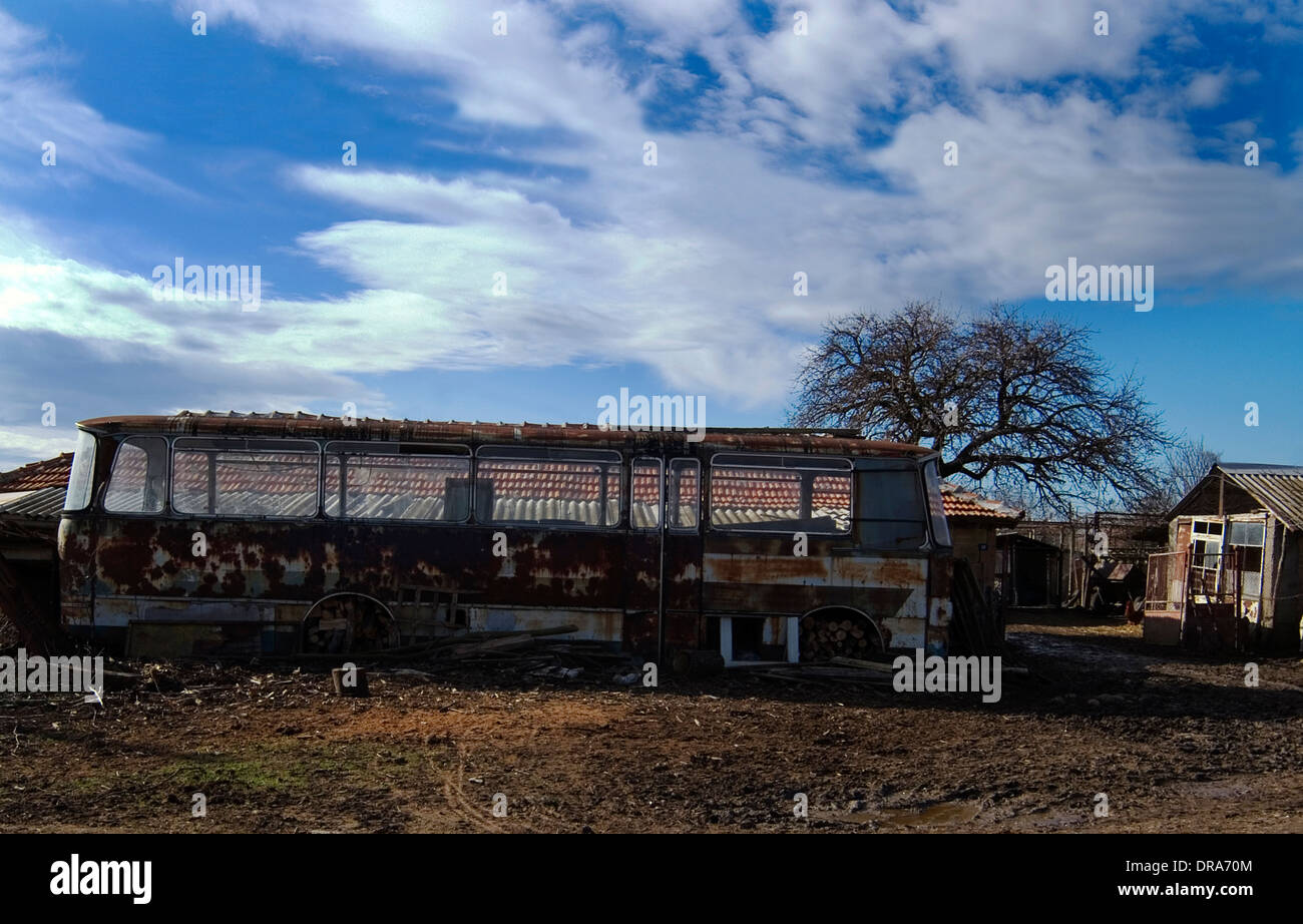 Rusty old bus parked Stock Photo - Alamy