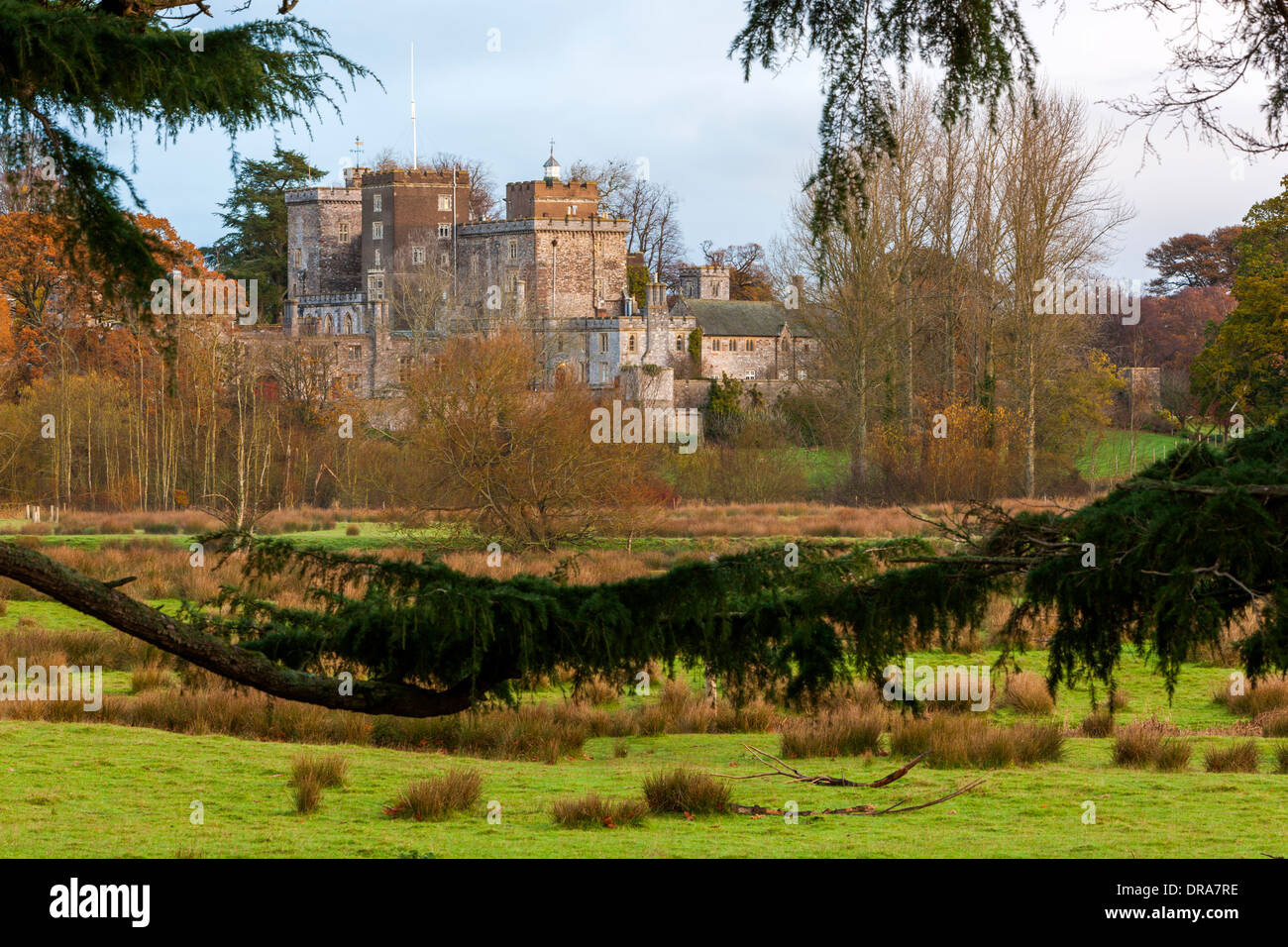 A view towards Powderham Castle, Kenton, Devon, England, UK, Europe